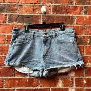 Wranglers Womens 34 Cheeky Booty Frayed Cutoff Denim Blue Jeans Shorts